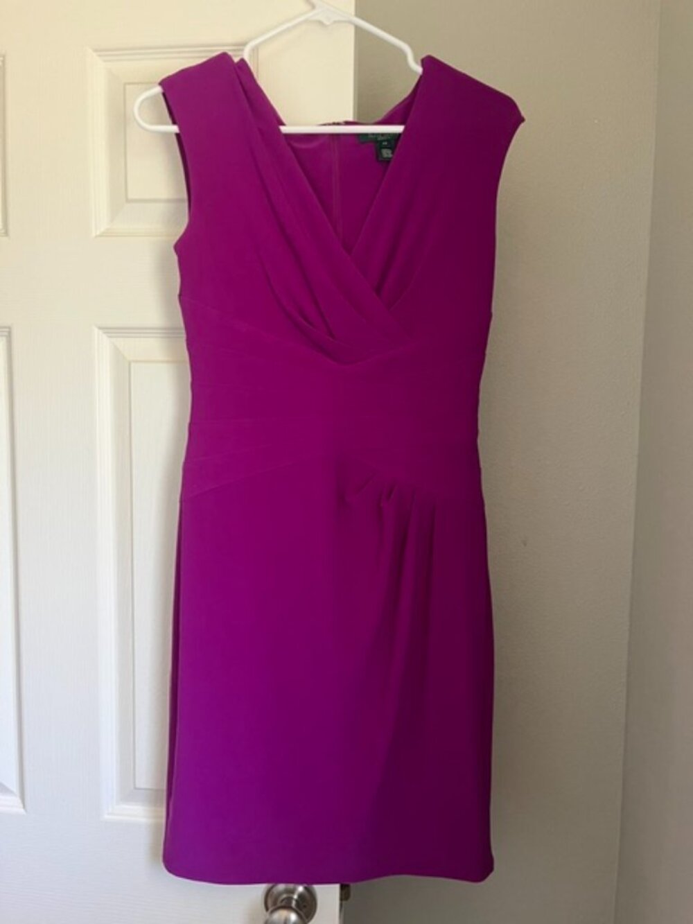 Lauren Ralph Lauren Fuchsia sleeveless Faux-Wrap Midi Sheath Dress Ruched